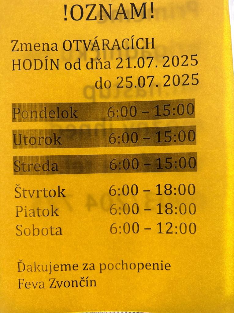zmena otváracích hodín
