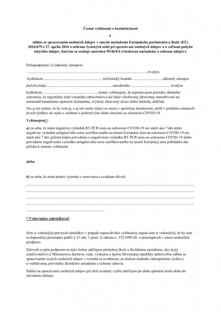 Dôležitý oznam - MŠ Zvončín 8.2.2021