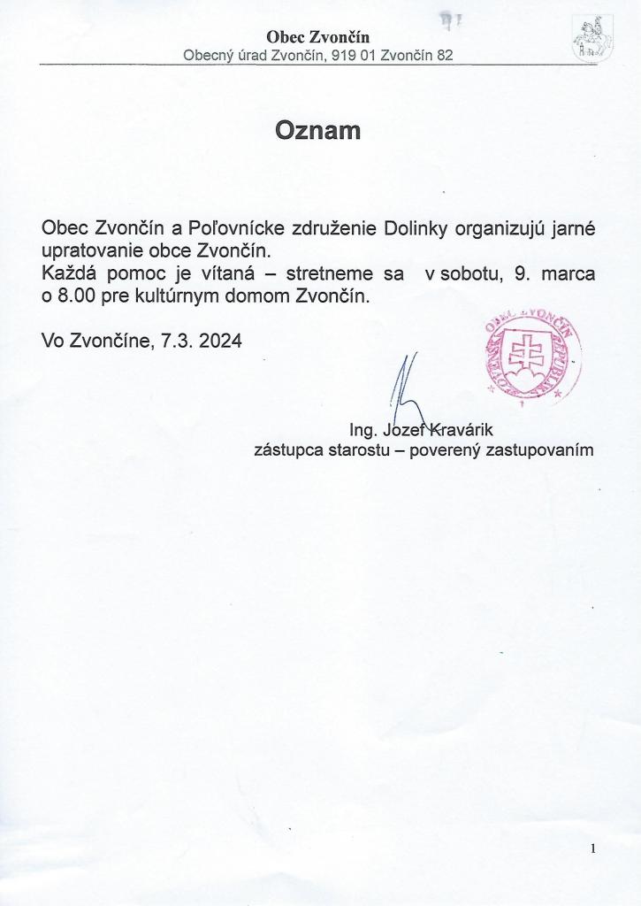 jarné upratovanie obce Zvončín