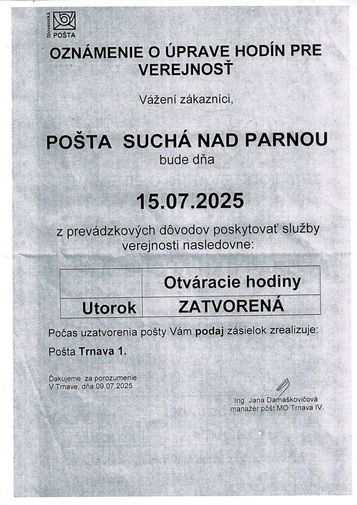 oznam pošta SnP
