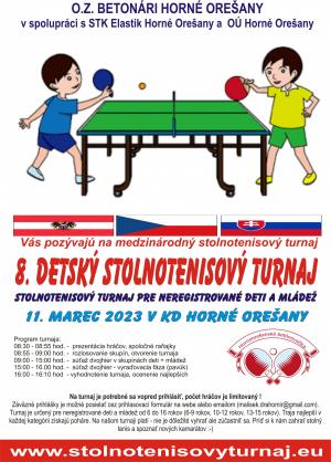 Pozvánka na Medzinárodný detský stolnotenisový turnaj