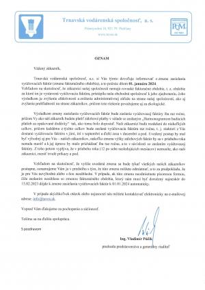 Oznam - zmena zasielania vyúčtovacích faktúr