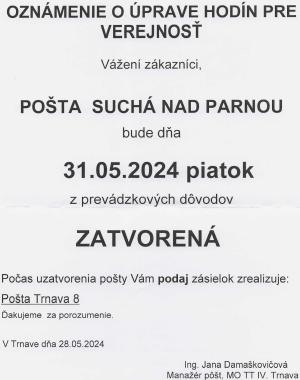 pošta v SnP zatvorená